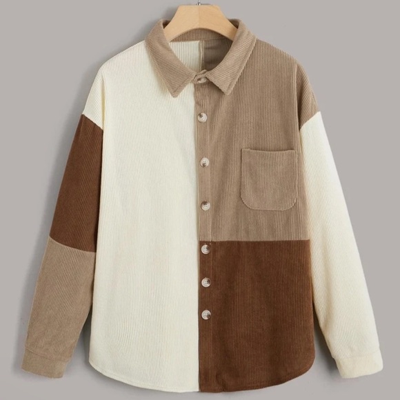 3/$30 NWT Brown Colourblock Shirt Jacket Size Medium - Picture 1 of 4